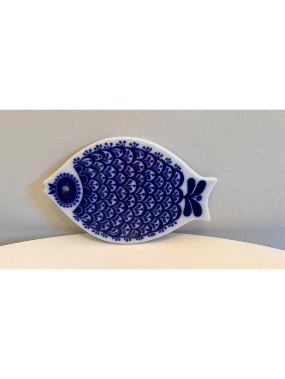 Porcelain Fish-Shaped Trivet By Porsgrund Norway Cobalt Blue & White Design
